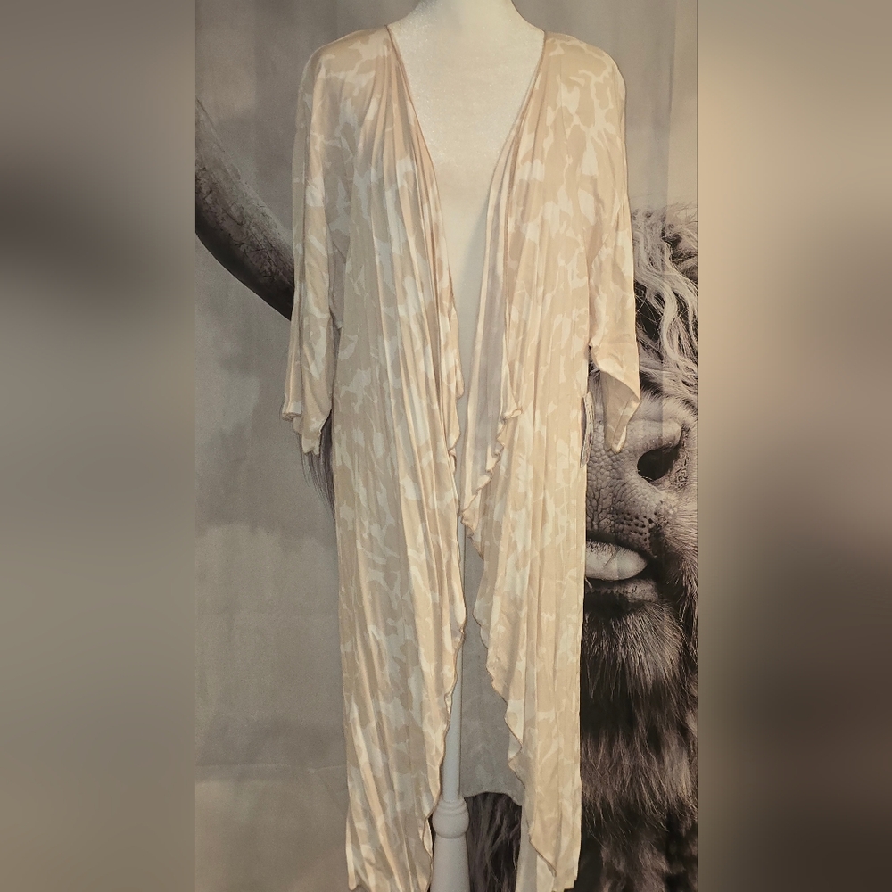 Beige Patterned Open Front Cardigan